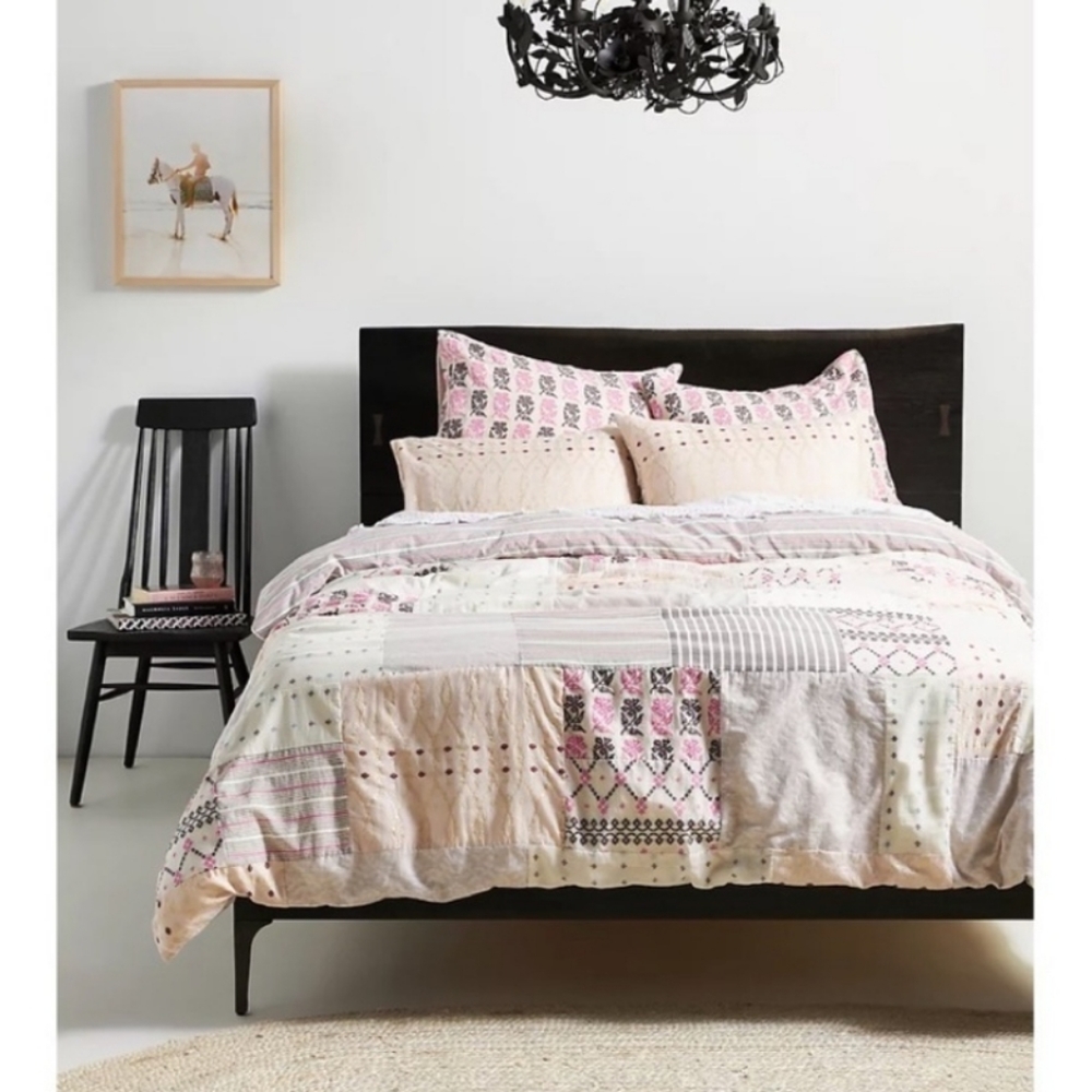 Anthropologie Aurelia Patchwork Metallic Hand-Crafted Duvet Cover KING. NWT!!